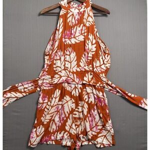 Nicole Miller Orange Floral High Neck Shorts Romper Size Large Summer Vacation